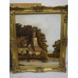 Malcolm Brown oil on canvas depicting a cottage in gilt frame 64x74cm