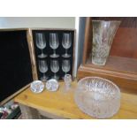 Boxed Remy Martin glasses, jubilee candle holders, heavy dish and vase