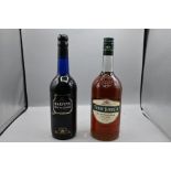 Bottle of Harveys Bristol Cream 75cl and bottle of Three Barrels Brandy VSOP 100cl