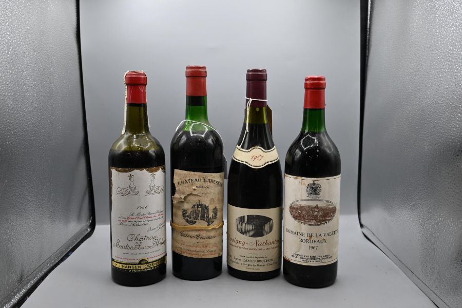 Four red wines to include 1967 Domaine De La Valette Bordeaux, 1966 Chateau Mouton Baron Philippe,