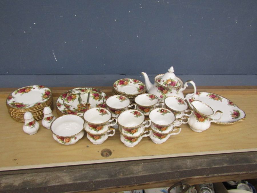 Royal Albert Country Roses part tea set comprising 12 cups and saucers, teapot, milk jug, salt and