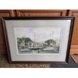 Ian L King framed watercolour of a harbour 62cm x 82cm approx