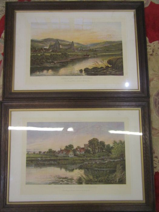 B.W Leader prints- Departing day at Tintern and Early morning at Gorning on Thames