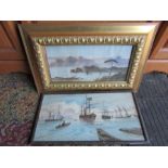 2 Framed watercolours depicting seascapes, one signed. Largest 35cm x 55cm approx