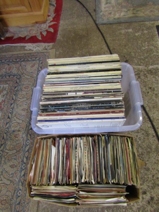 Box of LP's and a box of 45's