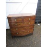 Mahogany 2 short over 3 long bow fronted chest of drawers with brass handles H104cm W104cm D52cm