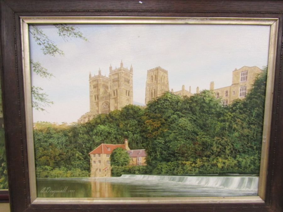 Alan Dingwall oil on board of Durham cathedral frame a/f 72x57cm