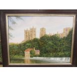 Alan Dingwall oil on board of Durham cathedral frame a/f 72x57cm