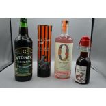 Four bottle to include Dragons Breath wine, Cerocero alcohol free botanical spirit, Stones