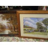 Signed oil painting and  ;a day steaming' print