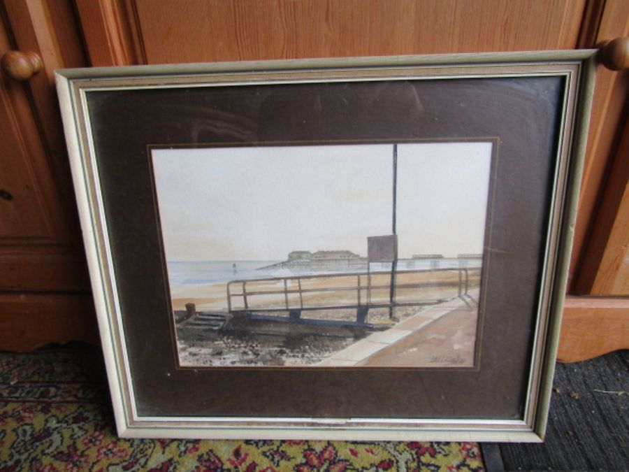 Ian L King framed signed watercolour of a beach scene 45cm x 54cm approx