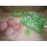 pink and green glass vintage vanity sets