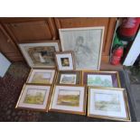 Framed prints and watercolours etc