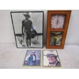 John Wayne light up wall clock along with 3 pictures of the actor