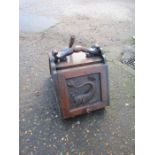 Carved oak coal Podium with shovel