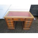Vintage pedestal desk with 9 drawers H72cm W107cm D62cm approx