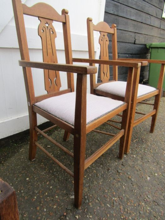 Pair of Arts and Craft chairs with clean neutral seat pads - Image 4 of 6