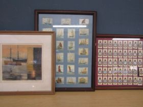 2 framed cigarette card sets and a ltd edition print of boats