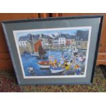 Signed framed limited print 'The Fishermen, St. Auray' (81/950) with COA . 50cm x 62cm approx