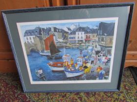 Signed framed limited print 'The Fishermen, St. Auray' (81/950) with COA . 50cm x 62cm approx