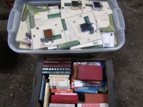 A large tub Miniature classic novels in packs and a box of various books