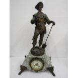 A french marble based clock with spelter figure