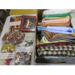 Haberdashery- offcut fabric, buttons, trims and 2 books