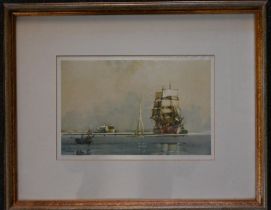 After FRANK HENRY MASON RBA, RI, RSMA (BRITISH 1875-1965) seascape print on silk, 41.5 x 33cm framed