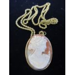 Gold Cameo pendant stamped 3?5 cant quite make stamp out- on a yellow metal chain