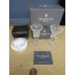 2 Waterford crystal candle sticks and a Wedgwood trinket pot, all with boxes and certs