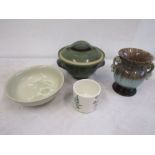 Denby bowl, poole pottery vase, Foreign glazed vase and a large salt glazed oven dish