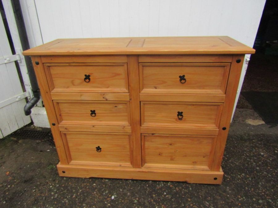 Mexican pine 6 drawer chest missing one handle H105cm W133cm D49cm approx