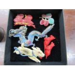 6 vintage brooches inc  Chinese dragon decorated with kingfisher feathers