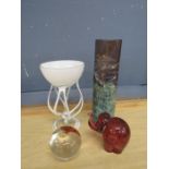 Glass vase and paper weights etc