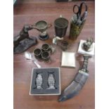 Metalware collection inc kukri knife and dogs