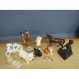 Animal figurines including Beswick dog with repaired leg