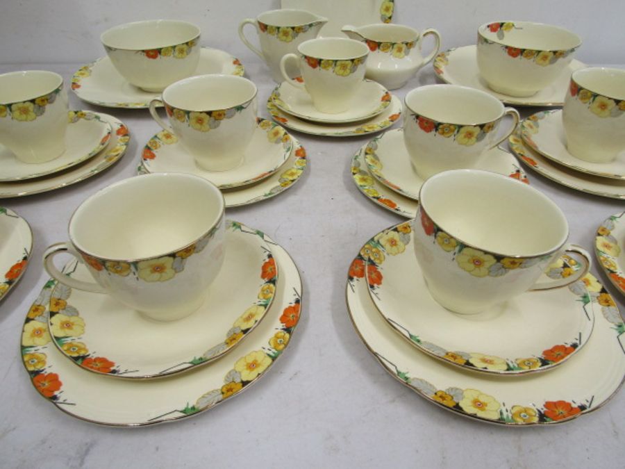 Alfred Meakin Orange red flowers vintage part tea set- 2 cake plates, 8 side plates, 8 saucers, 8