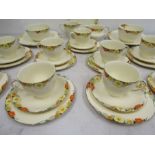 Alfred Meakin Orange red flowers vintage part tea set- 2 cake plates, 8 side plates, 8 saucers, 8