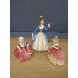 3 Royal Doulton figurines. Largest H 20cm approx