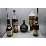 6 of mixed liqueur to include cognac, port, orange liqueur