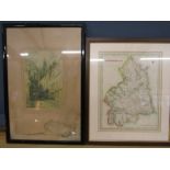 Castle Gorth Newcastle C. Manning etching pencil signed at bottom 48x33cm plus a map of