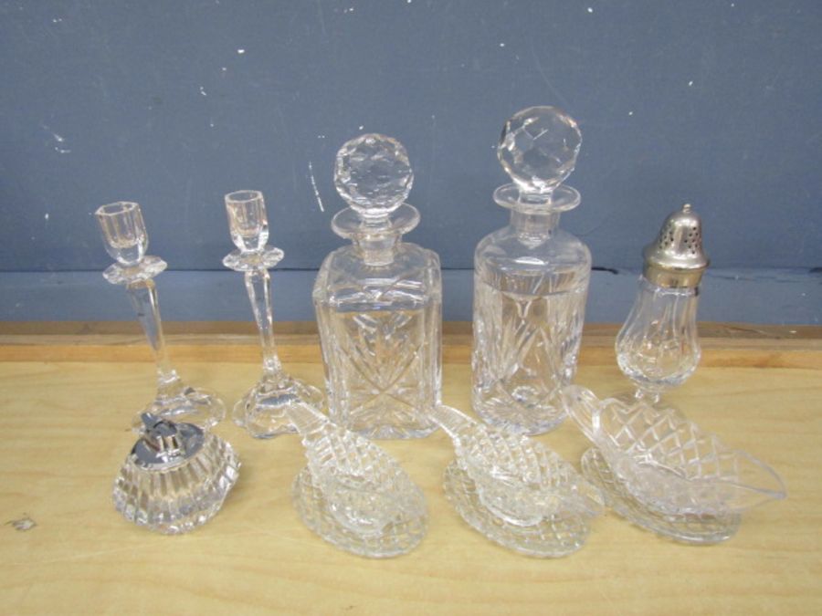 Quality cut glass decanters and lighter etc