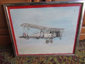 Timothy Smith framed signed watercolour of an aircraft 43cm x 53cm approx
