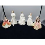 5 small Royal Doulton ladies- Christmas Day, Joy, Harmony, Dinky Doo and Christine