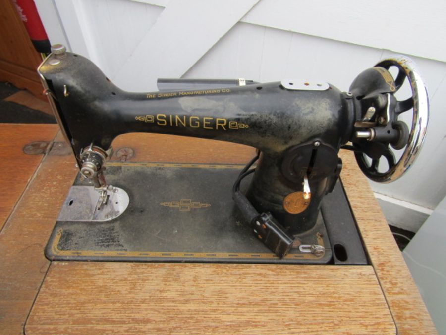 vintage singer sewing machine in cupboard - Image 2 of 4