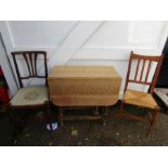 A gate leg table a/f and 2 vintage chairs