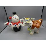 Price Kensington clown teapot and P&K cow teapot