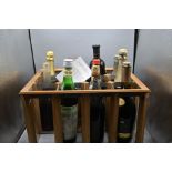 11 bottles of mixed various wines from around the world with wood & metal wine rack