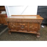 Heavy carved oak sideboard with internal drawers H98cm W166cm D65cm approx