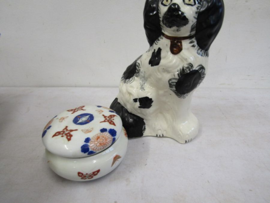 A large bowl ,single mantel dog and trinket pot - Image 5 of 5